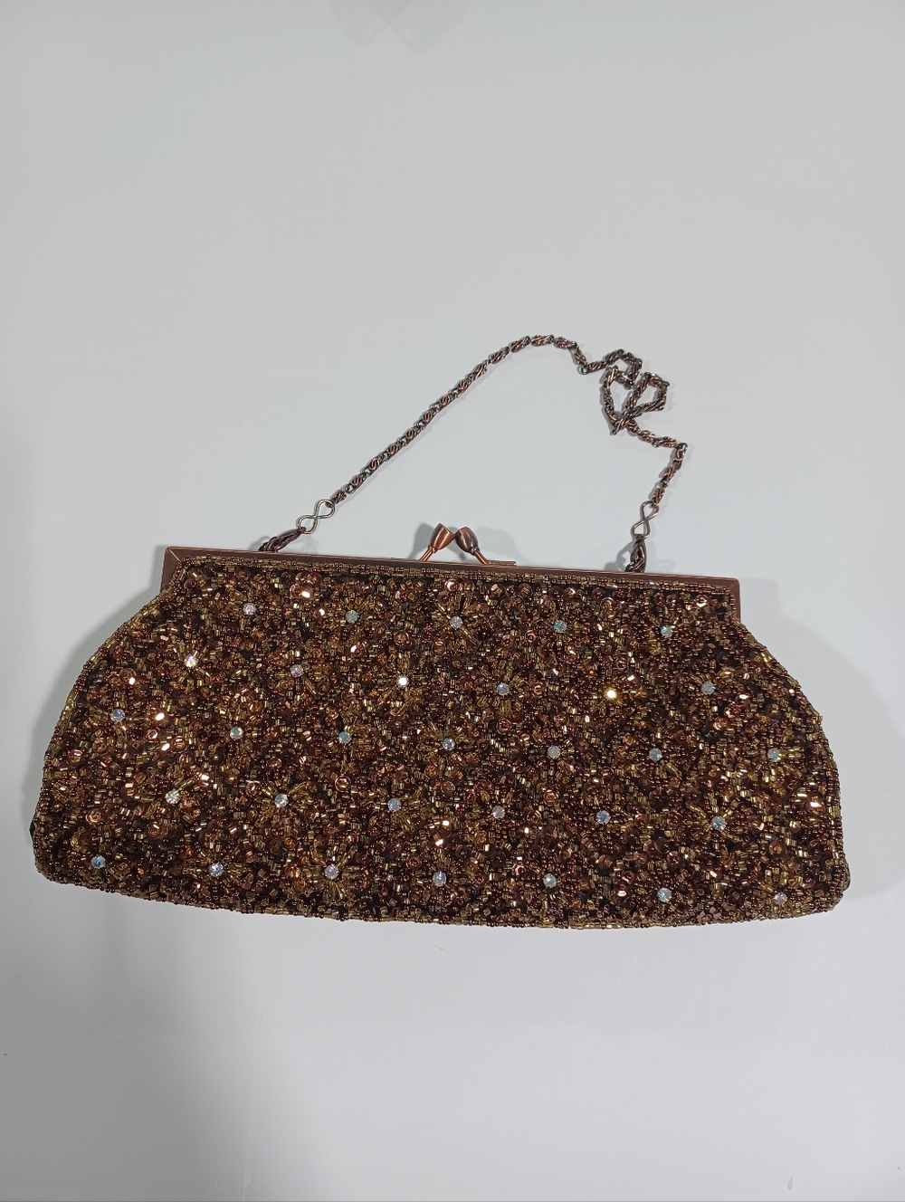 Vtg Bronze Sequin & Crystal Evening Clutch - Picture 4 of 6
